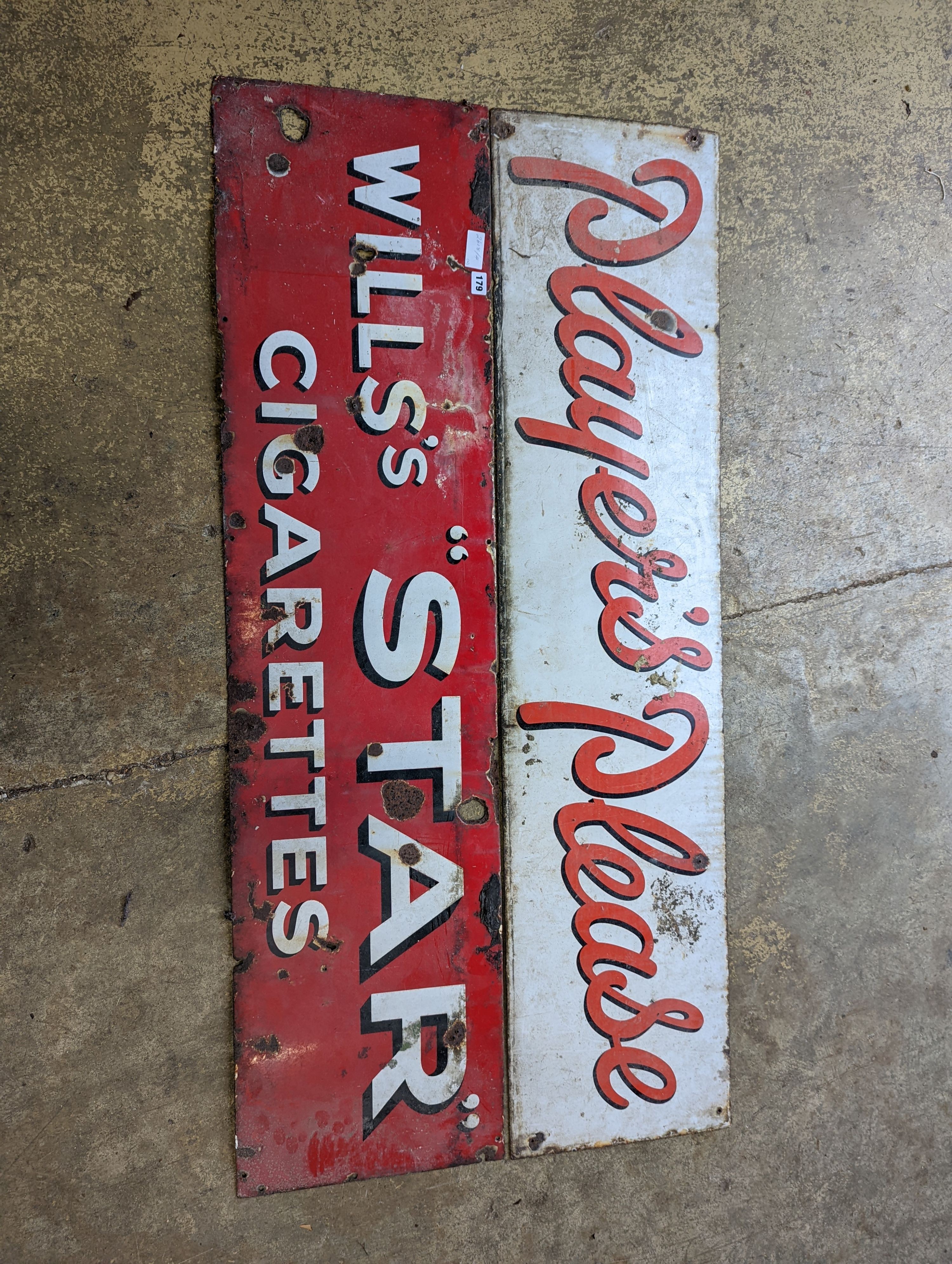 Two enamel advertising signs, 'Wills's Star' and 'Player's Please', larger length 154cm, height 38cm